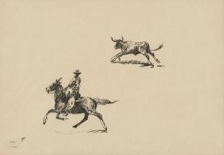 Appraisal: Edward Borein Cowboy chasing a steer unsigned India ink on