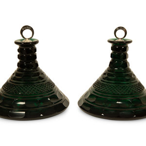 Appraisal: A Pair of Bristol Green Cut Glass Ship's Decanters with