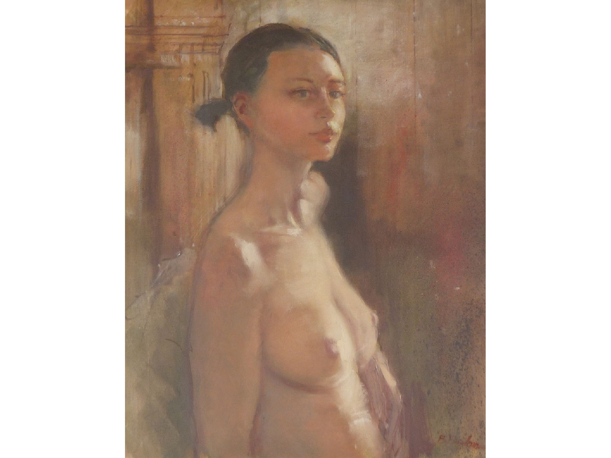 Appraisal: BOHUSLAV BARLOW B OIL ON CANVAS Nude with a Long