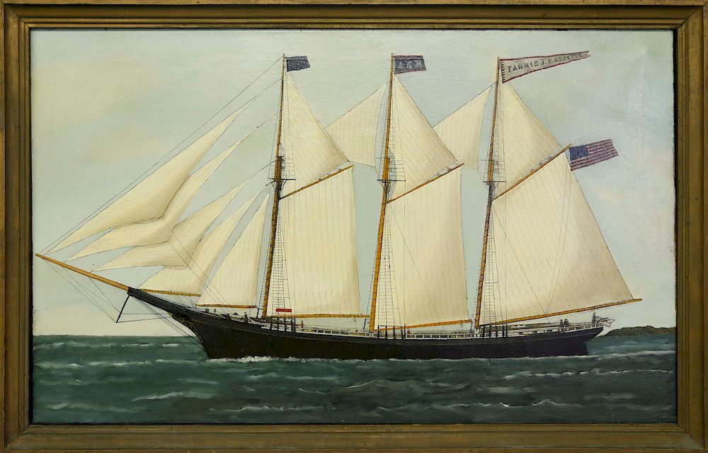 Appraisal: th Century Oil On Canvas Portrait of An American Schooner