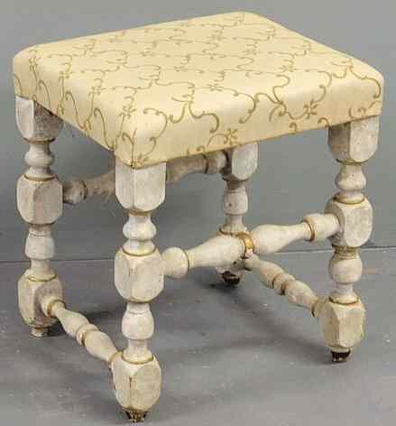 Appraisal: English William Mary footstool painted white and gilt As found