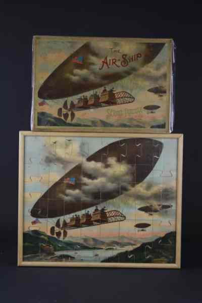 Appraisal: MCLOUGHLIN BROS AIRSHIP SCROLL PUZZLE W BOX c great depiction