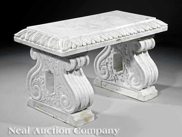 Appraisal: A Marble Garden Bench late th early th c foliate-carved