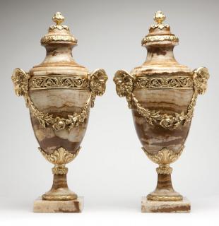 Appraisal: A pair of French gilt Circa each domed cover surmounted