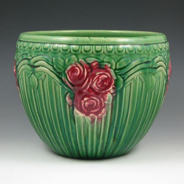 Appraisal: Weller blended glaze jardineire with roses Unmarked Small flakes to