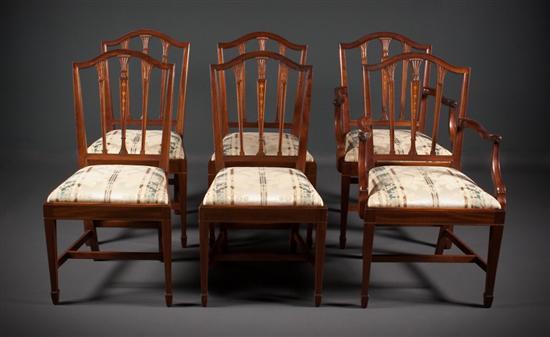 Appraisal: Six Federal style bellflower inlaid carved mahogany dining chairs Potthast