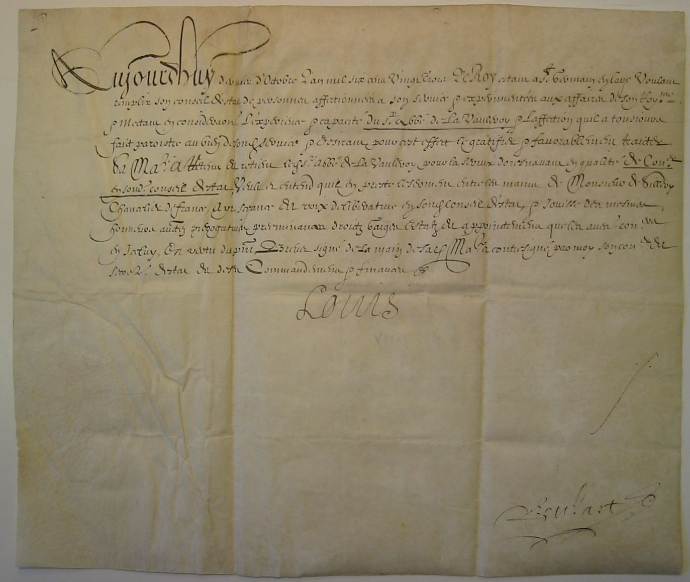 Appraisal: LOUIS XIII KING OF FRANCE Vellum Document Signed Louis in