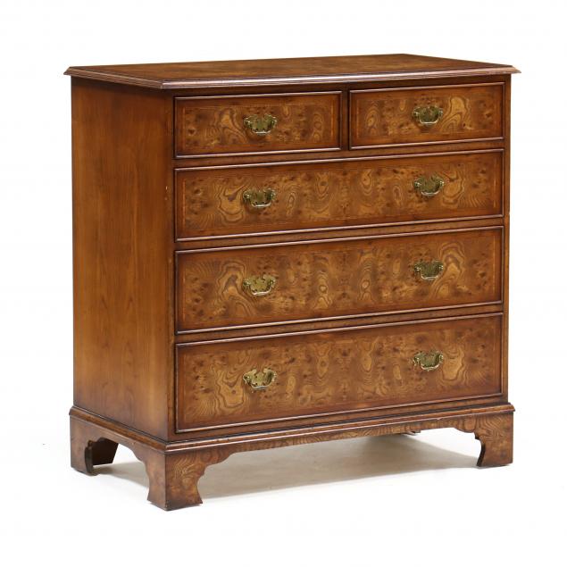 Appraisal: GEORGIAN STYLE BURL INLAID BACHELOR'S CHEST OF DRAWERS Late th