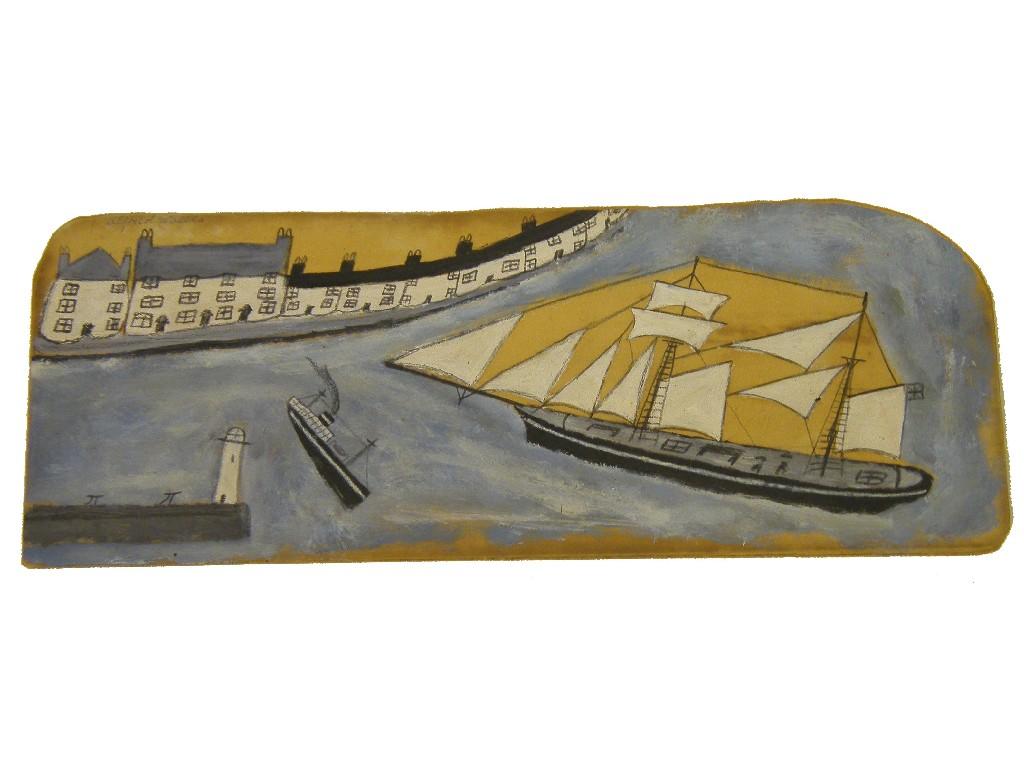 Appraisal: After Alfred Wallis - - harbour landscape signed mixed media