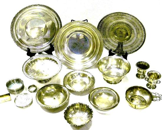 Appraisal: Assortment of silver including six glass cup holders with silver