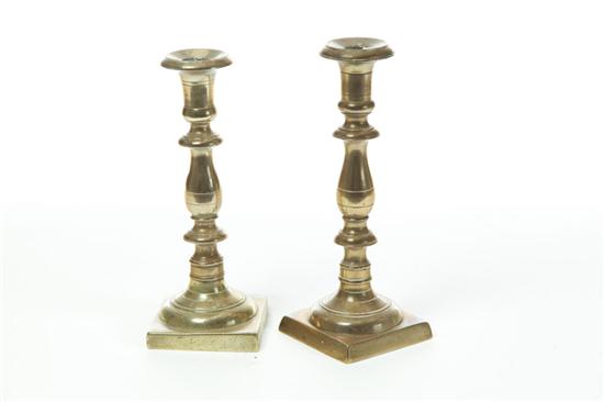 Appraisal: PAIR OF BRASS CANDLESTICKS Probably European early th century Heavy