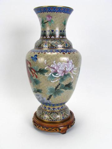 Appraisal: Chinese Cloisonne floor vase '' high plus wooden stand mid