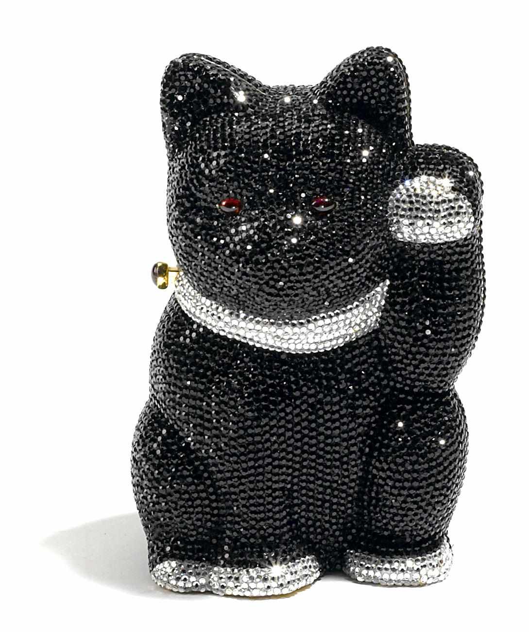 Appraisal: A Judith Leiber black and silver crystal 'Maneki Neko' good