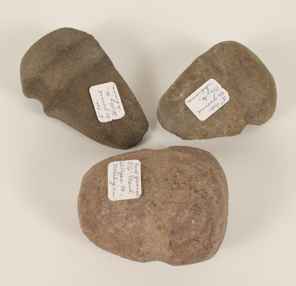 Appraisal: Three Native American stone artifacts full grooved maul from Allegan