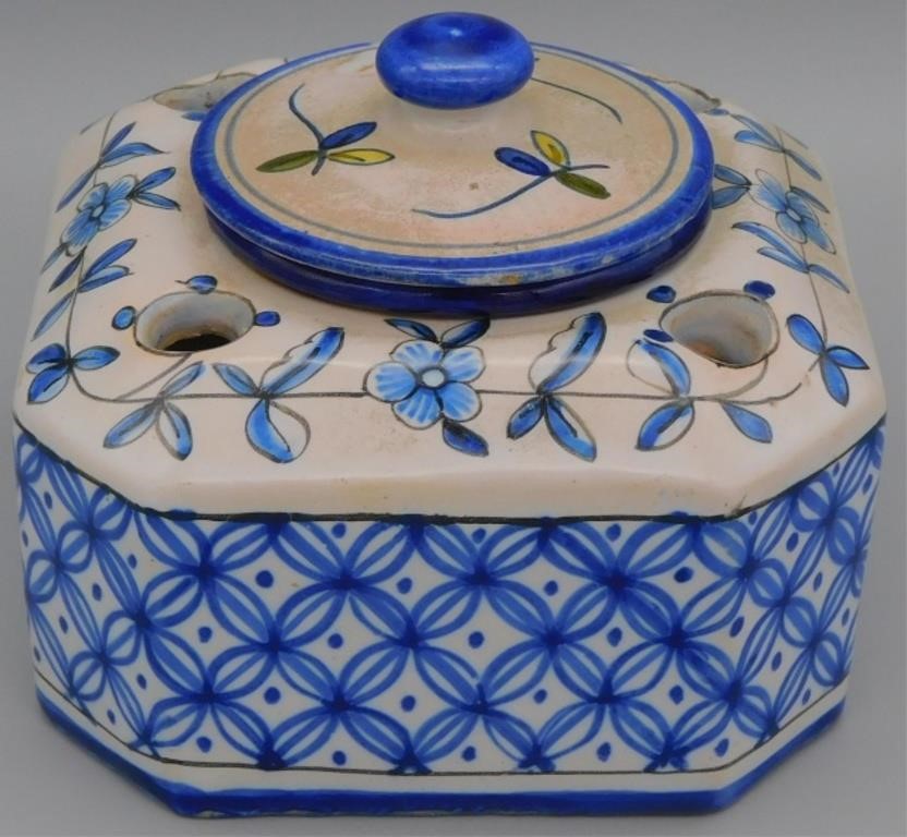 Appraisal: TH CENTURY DELFT INKWELL SIGNED ON BOTTOM HB Hugo Brouwer