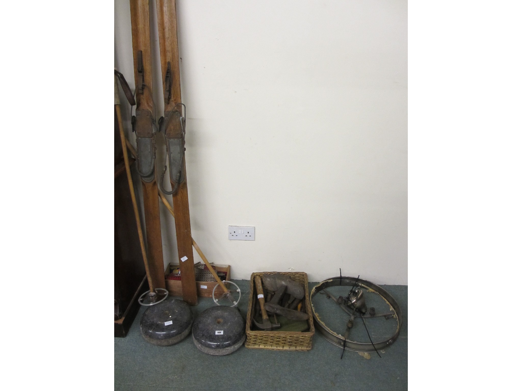 Appraisal: Pair of skis pair of granite curling stones Meccano and