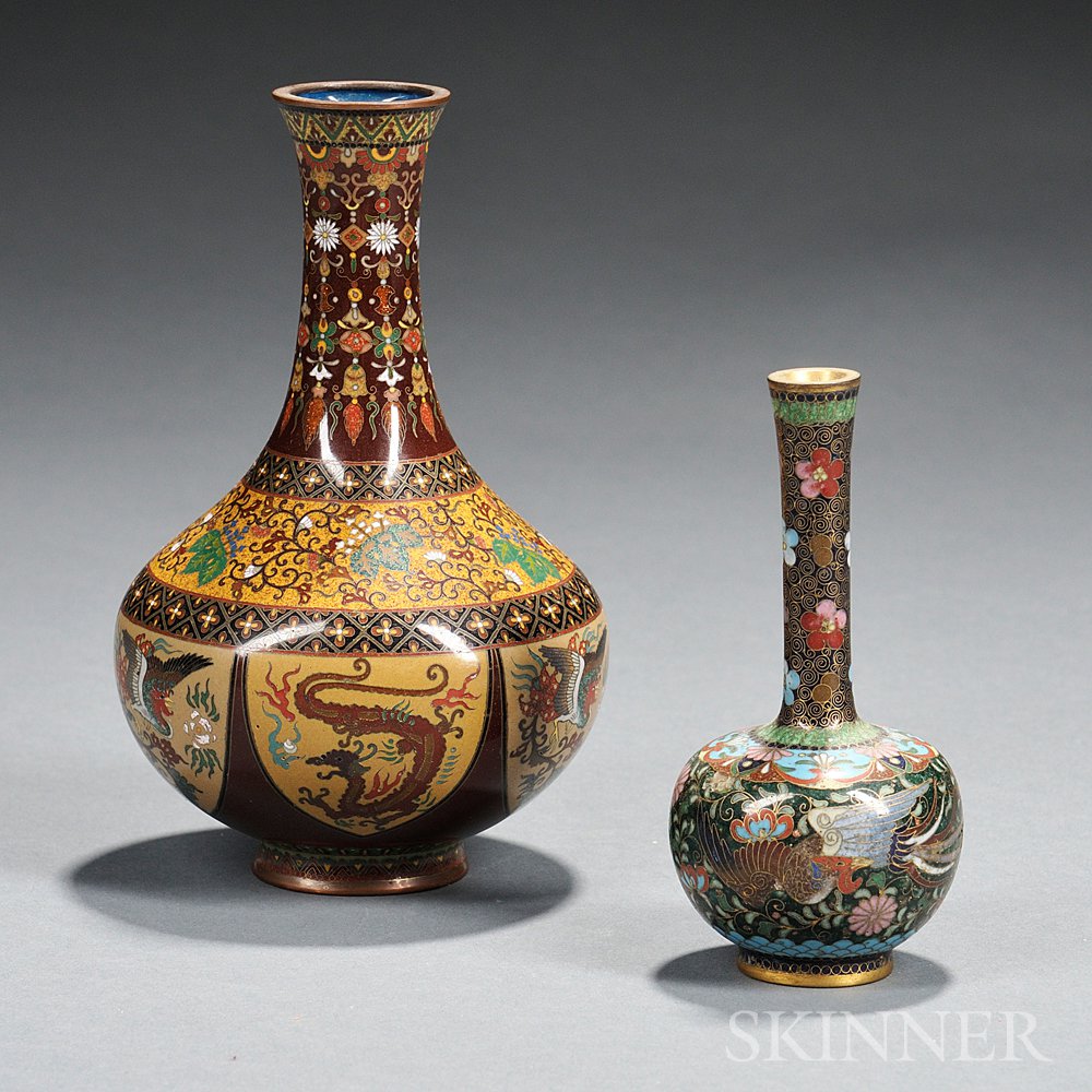 Appraisal: Two Small Cloisonne Vases Japan th th century bottle-form one