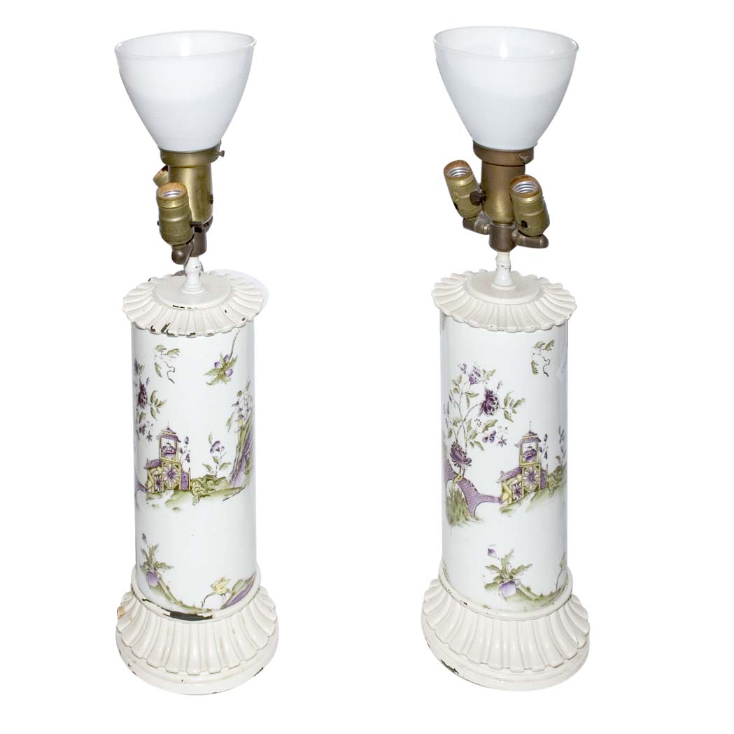 Appraisal: Pair of Chinoiserie Decorated Porcelain Lamps Height inches