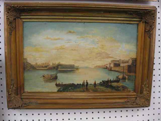 Appraisal: th Century Oil on Board of Fisherman Harbor image area