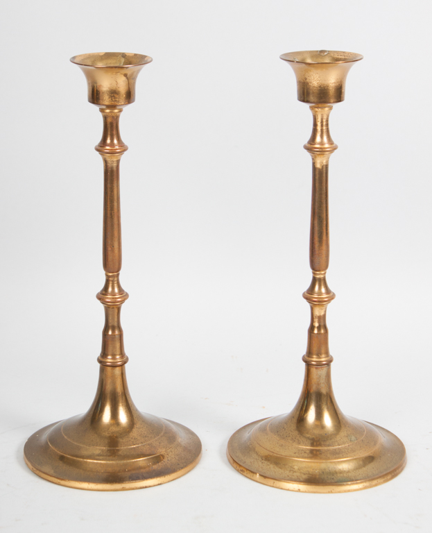 Appraisal: Pair of Tiffany brass candlesticks first quarter- th century impressed