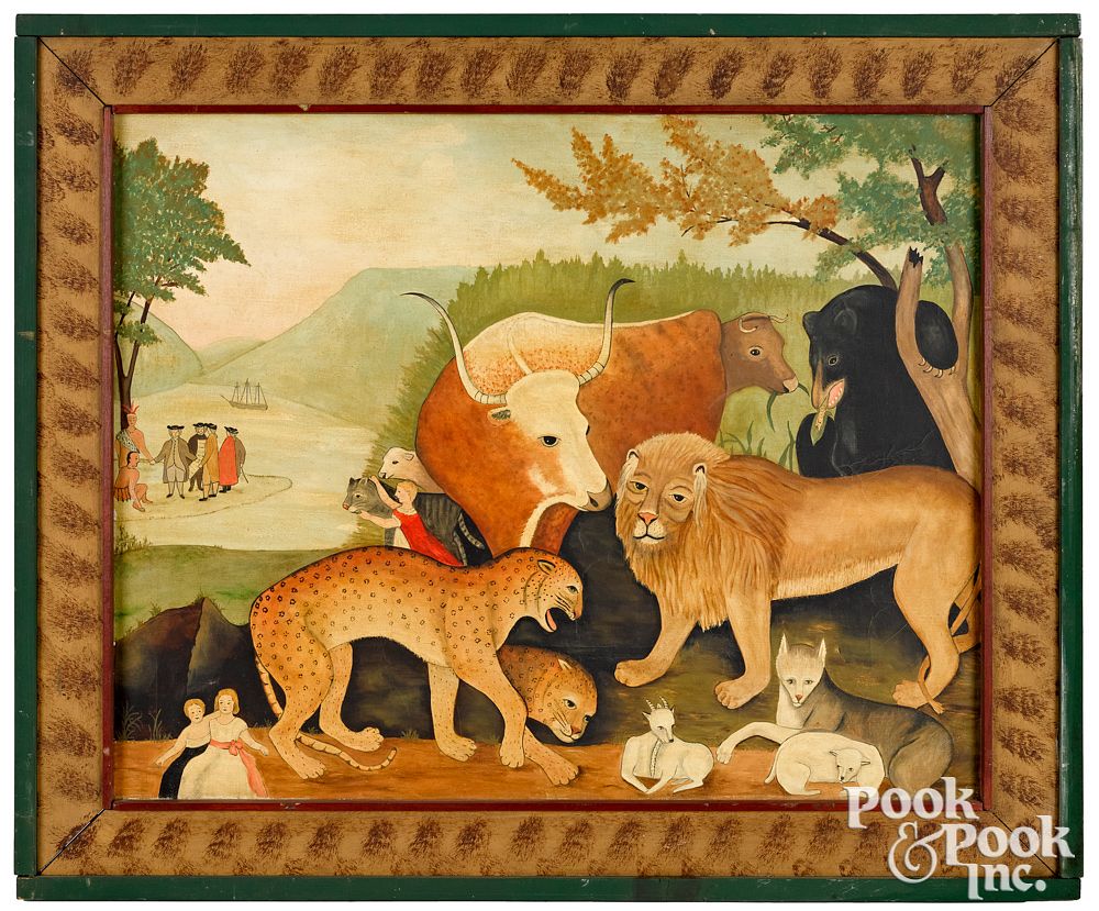 Appraisal: Oil on canvas of the Peaceable Kingdom Contemporary oil on