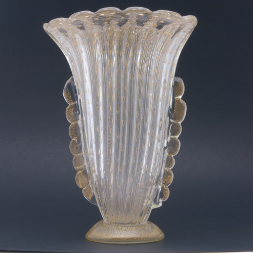 Appraisal: BAROVIER TOSO Large scalloped clear glass vase with gold inclusions