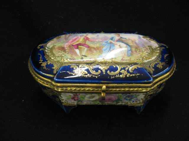 Appraisal: Sevres Handpainted Porcelain Dresser Box courting scene artist signed gold