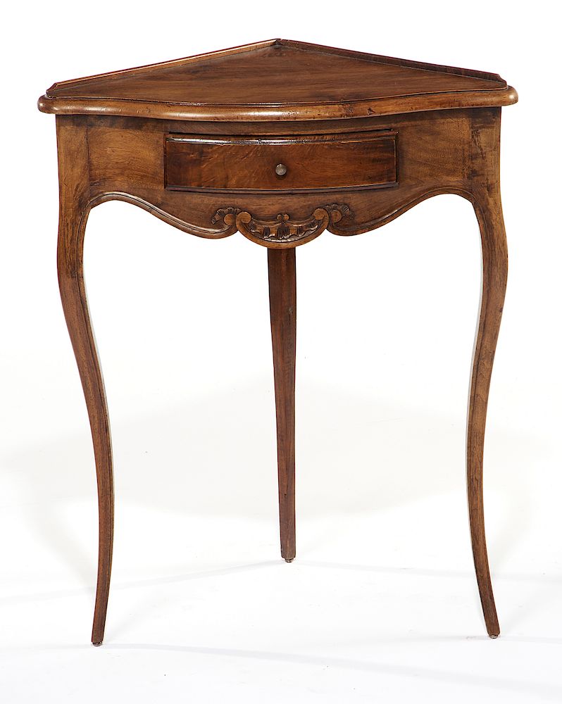 Appraisal: Louis XV style mahogany single drawer corner table Louis XV