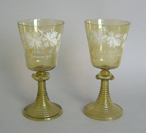 Appraisal: Pair of German enamel decorated goblets h