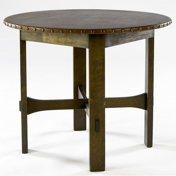 Appraisal: STICKLEY BROS Leather-top lamp table no with circular top and