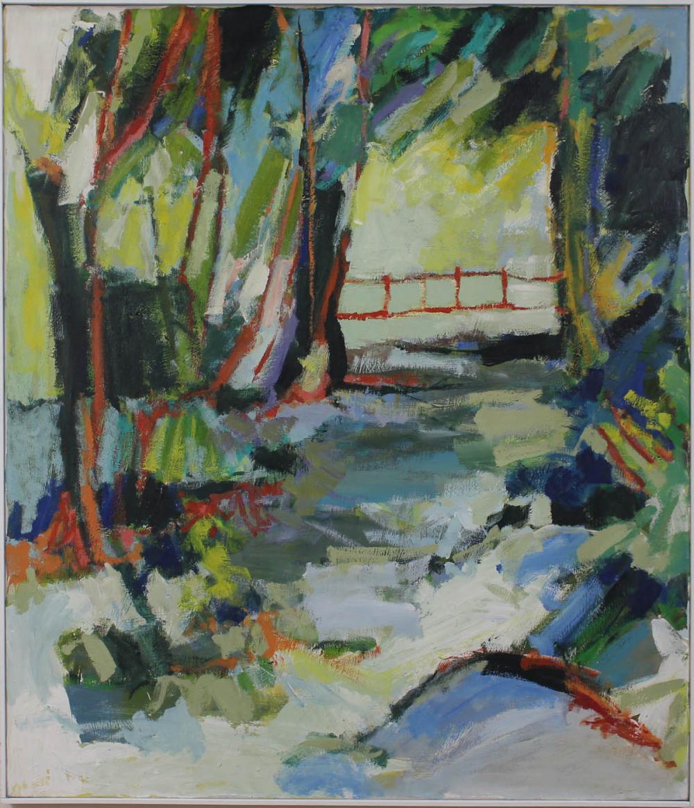 Appraisal: NAN NALDER Oregon Washington b acrylic on canvas Bridge in