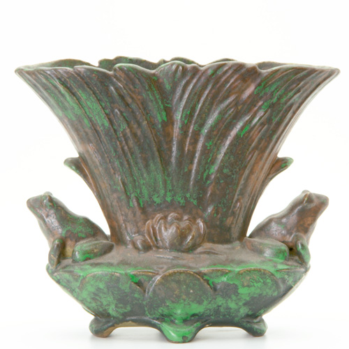 Appraisal: WELLER Coppertone flaring vase with a frog perched on both