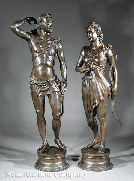 Appraisal: A Pair of Antique Monumental French Bronzes of Diana and