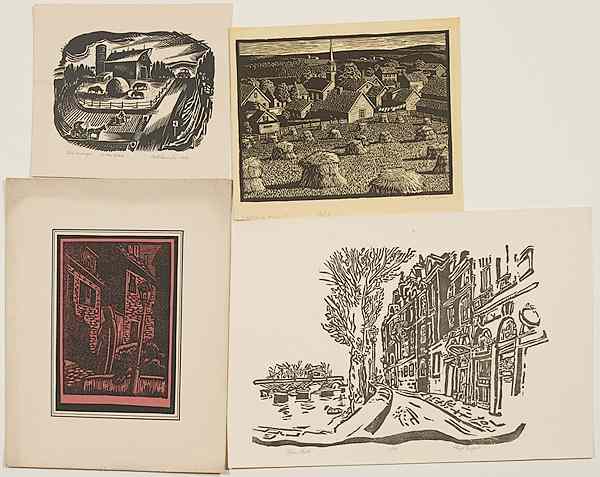 Appraisal: Woodblock Prints th century an assembled group of four woodblock