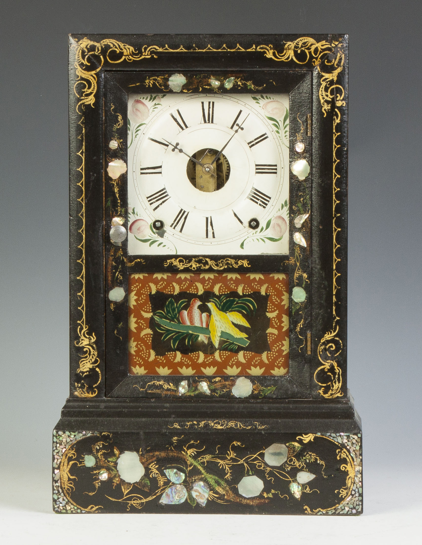 Appraisal: Seth Thomas Shelf Clock Black lacquer case with mother-of-pearl inlay