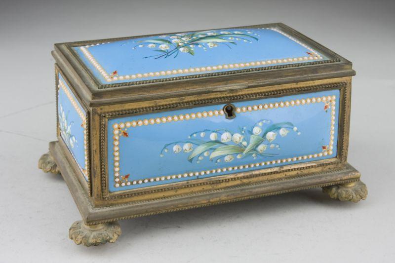 Appraisal: Gilt Metal Enamel Casket by Tahan French ca decorated with