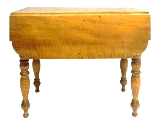 Appraisal: Diminutive maple drop-leaf table Sheraton form figured maple leaves with