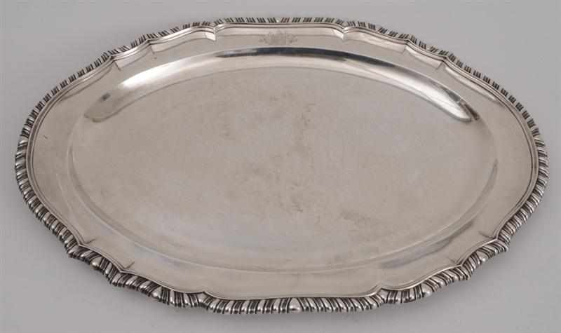 Appraisal: GEORGE III ARMORIAL SILVER MEAT DISH WB over RS London