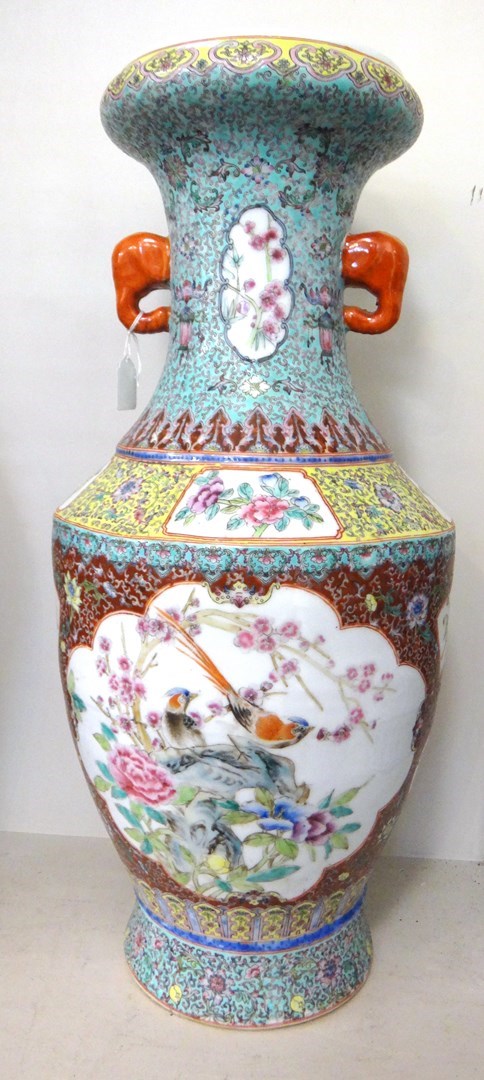 Appraisal: A large Chinese famille-rose two-handled vase th century each side