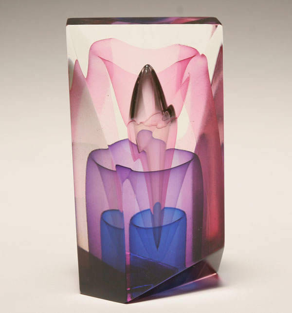 Appraisal: Paul Manners pink to blue glass sculpture in the manner