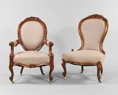 Appraisal: A Pair of Victorian Mr Mrs Chairs One with arms