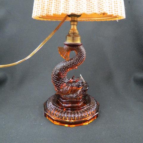 Appraisal: Cambridge Amber Glass Dolphin Candlestick Lamp