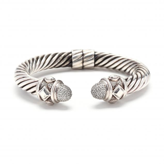 Appraisal: Sterling Silver and Diamond Renaissance Collection Bracelet David Yurman Hinged