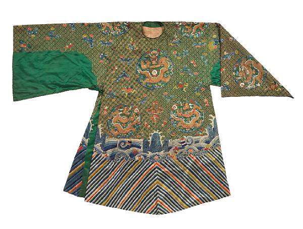 Appraisal: An unusual green silk robe with embroidered decoration th Century