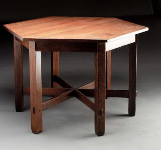 Appraisal: Stickley Brothers Hexagonal Table with Through Tenons Rare Gustav Stickley