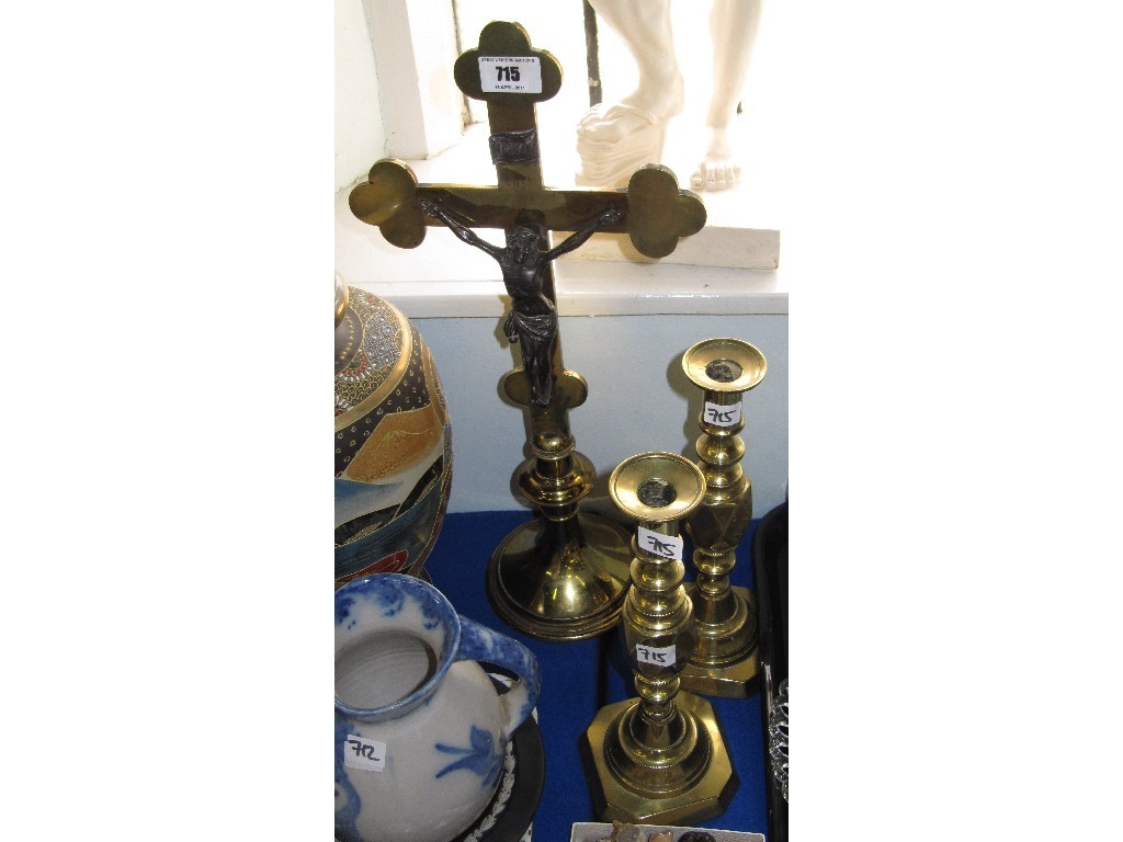 Appraisal: Lot comprising a brass crucifix and a pair of The