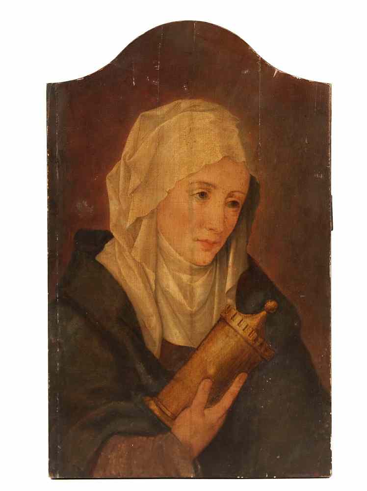 Appraisal: OOP - Franco-Flemish Icon of St Barbara in oil on