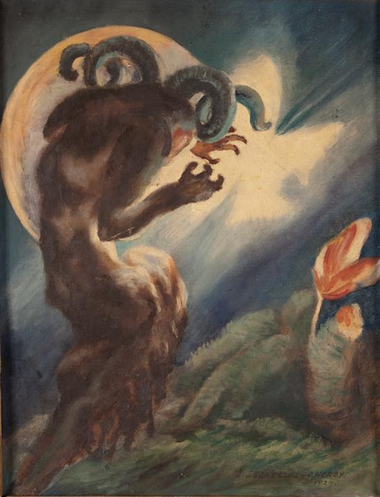 Appraisal: Continental School early th century Surrealist Figure in Moonlight oil