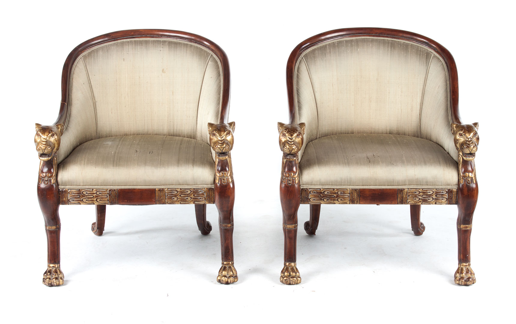 Appraisal: Pair of Regency style upholstered tub chairs th century upholstered