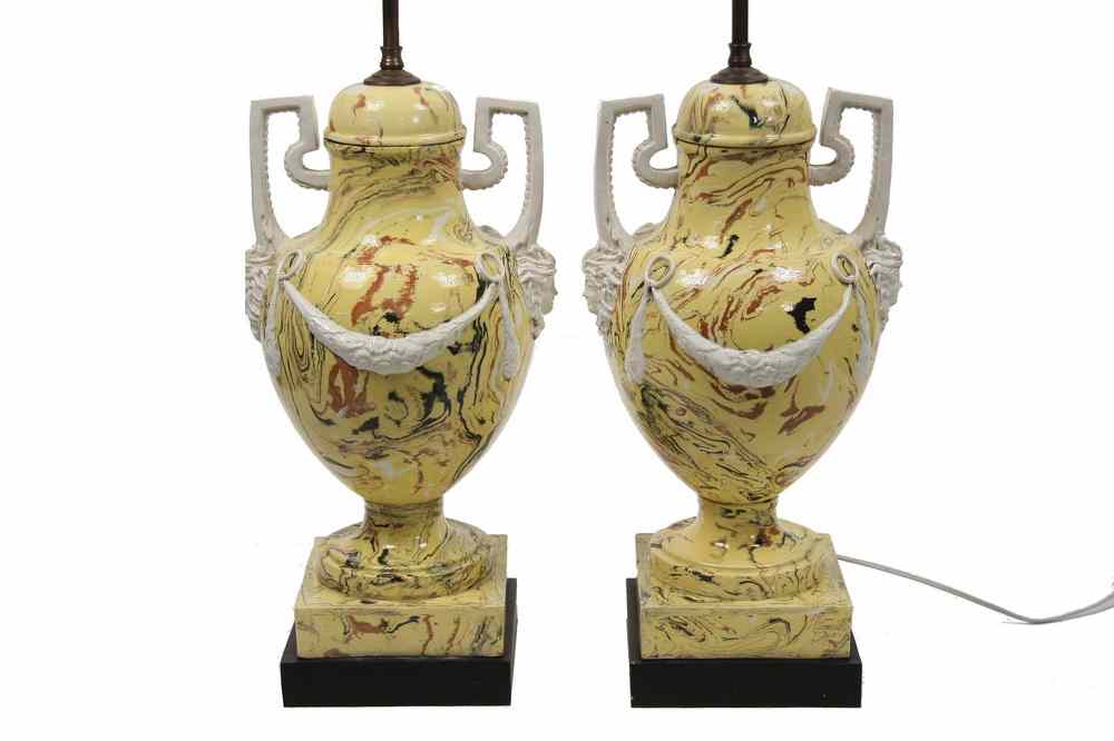 Appraisal: PAIR ITALIAN POTTERY LAMPS - Two Italian Classical Urn Form